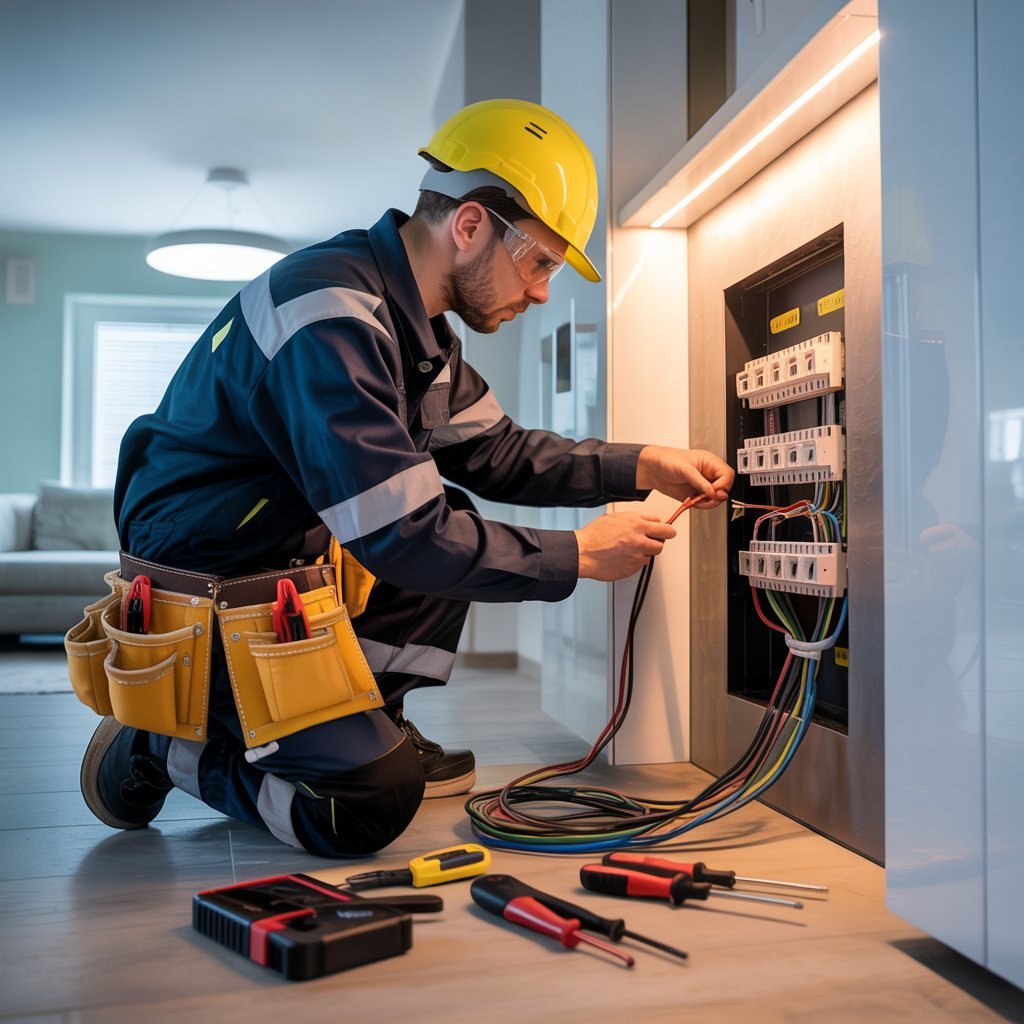 Elektriker installiert Verteilerkasten – Local SEO und Google Business Profil für Elektrikerbetriebe optimieren, um neue Kunden zu gewinnen